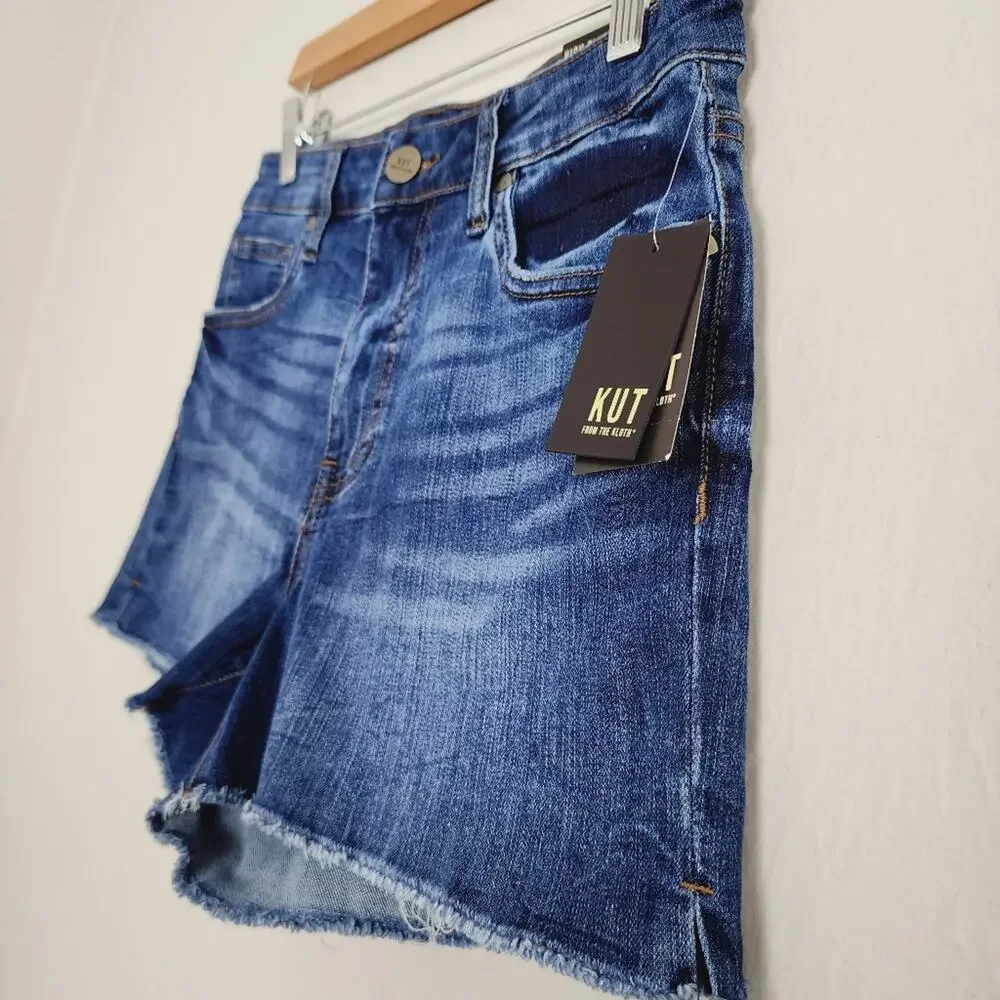 Kut From The Kloth Gidget Fray Hem High Waisted Denim Shorts NWT Dark Wash 6